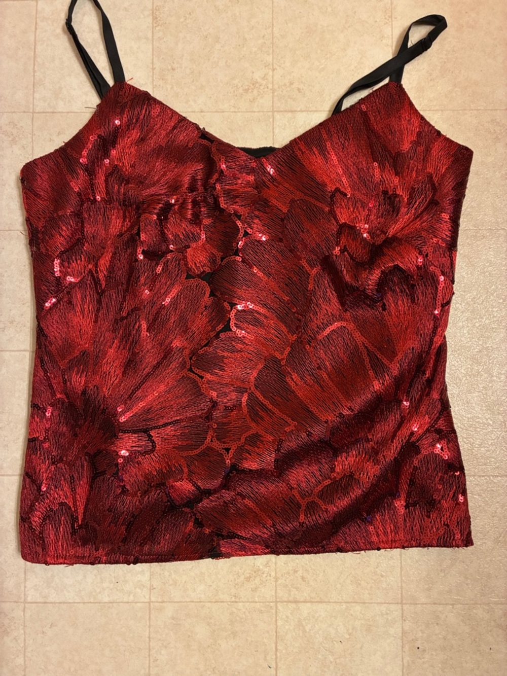 White House Black Market Red Sequin Floral Cami